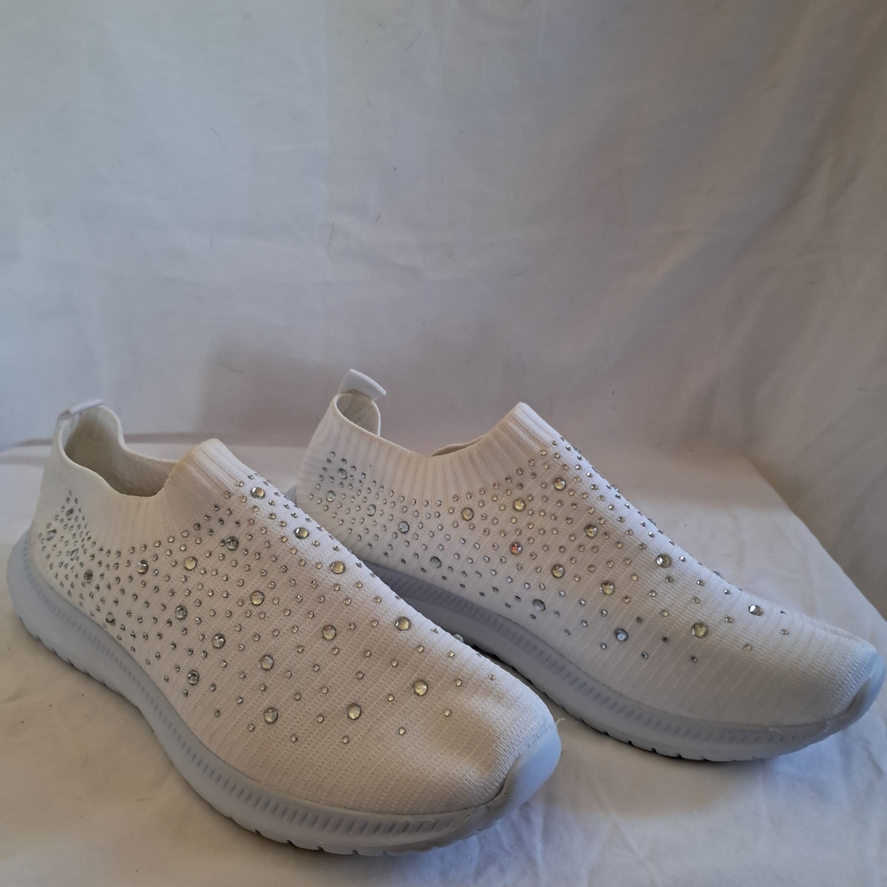 White Slip-On Women's Shoes with Rhinestone Accents